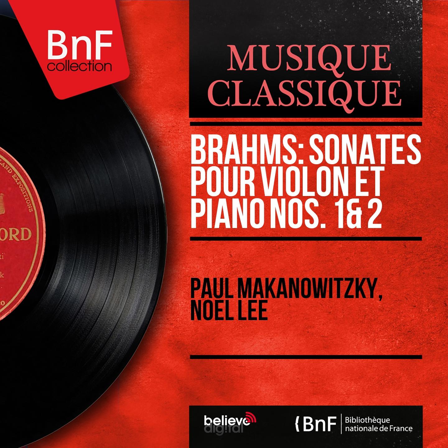 Постер альбома Brahms: Sonates pour violon et piano Nos. 1 & 2 (Mono Version)