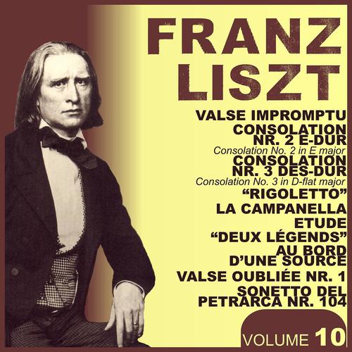 Постер альбома Liszt, Vol. 10 : Valse Impromptu, Consolation No. 2 & 3, Rigoletto, La Campanella, Deux Légends, Au bord d'une source, Valse oubliée, Sonetto No. 104
