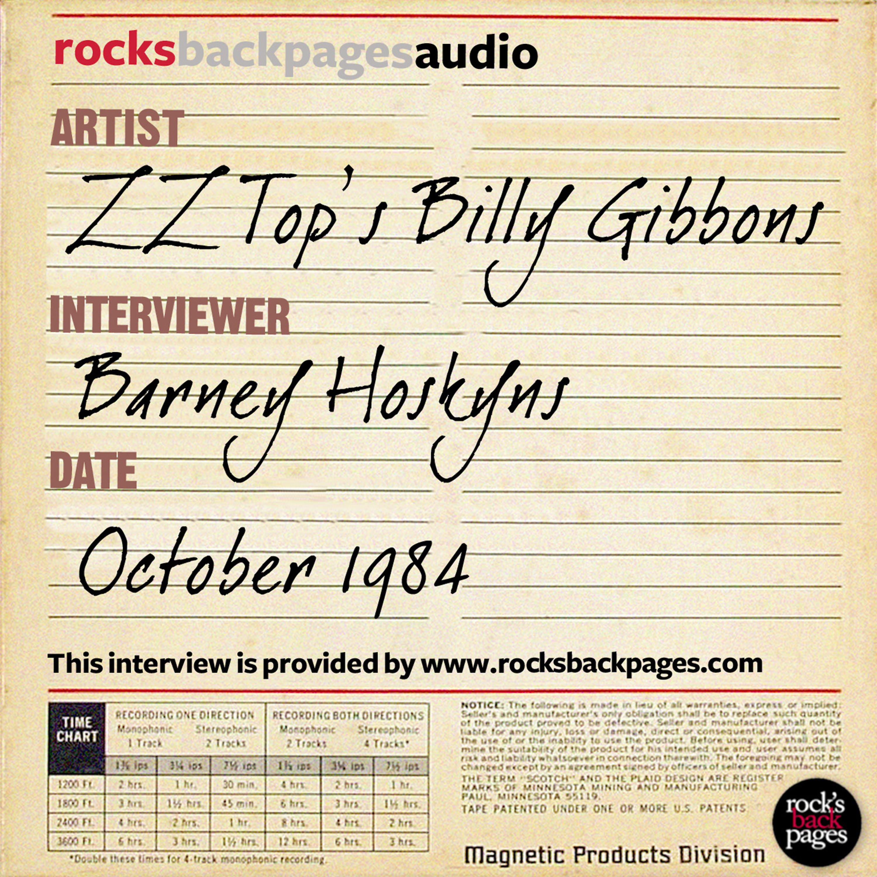 Постер альбома Billy Gibbons of ZZ Top Interviewed by Barney Hoskyns