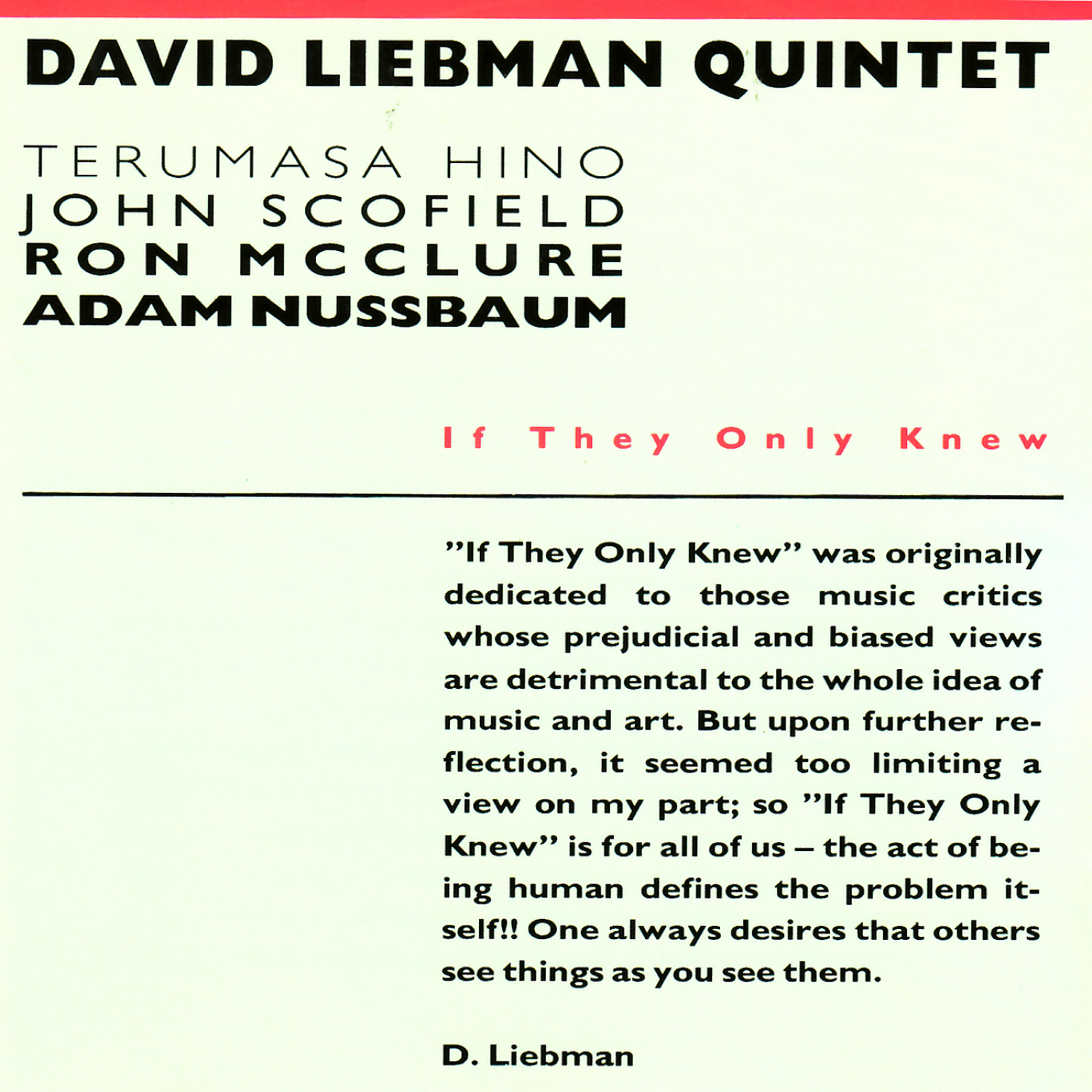 David Liebman Quintet - If They Only Knew