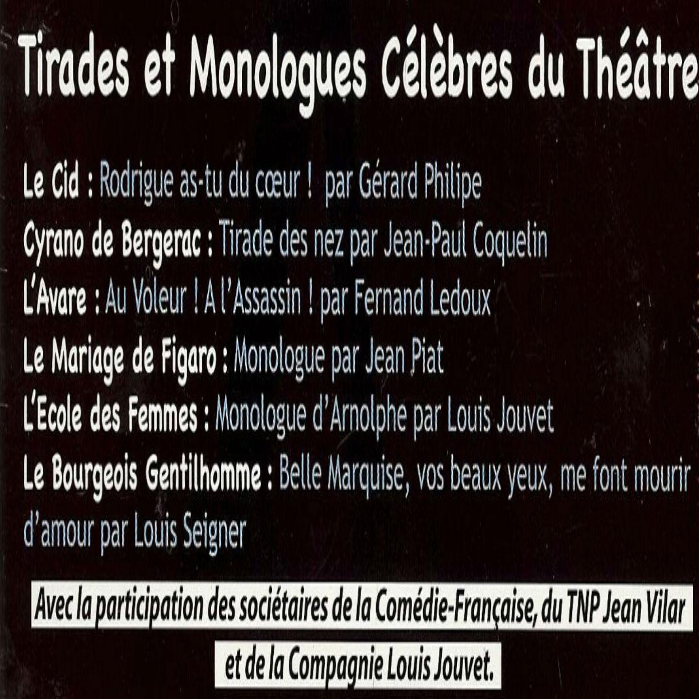 Постер альбома Tirades et monologues célèbres du théâtre