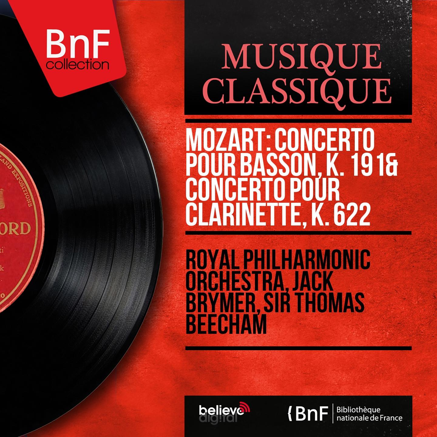 Постер альбома Mozart: Concerto pour basson, K. 191 & Concerto pour clarinette, K. 622 (Mono Version)