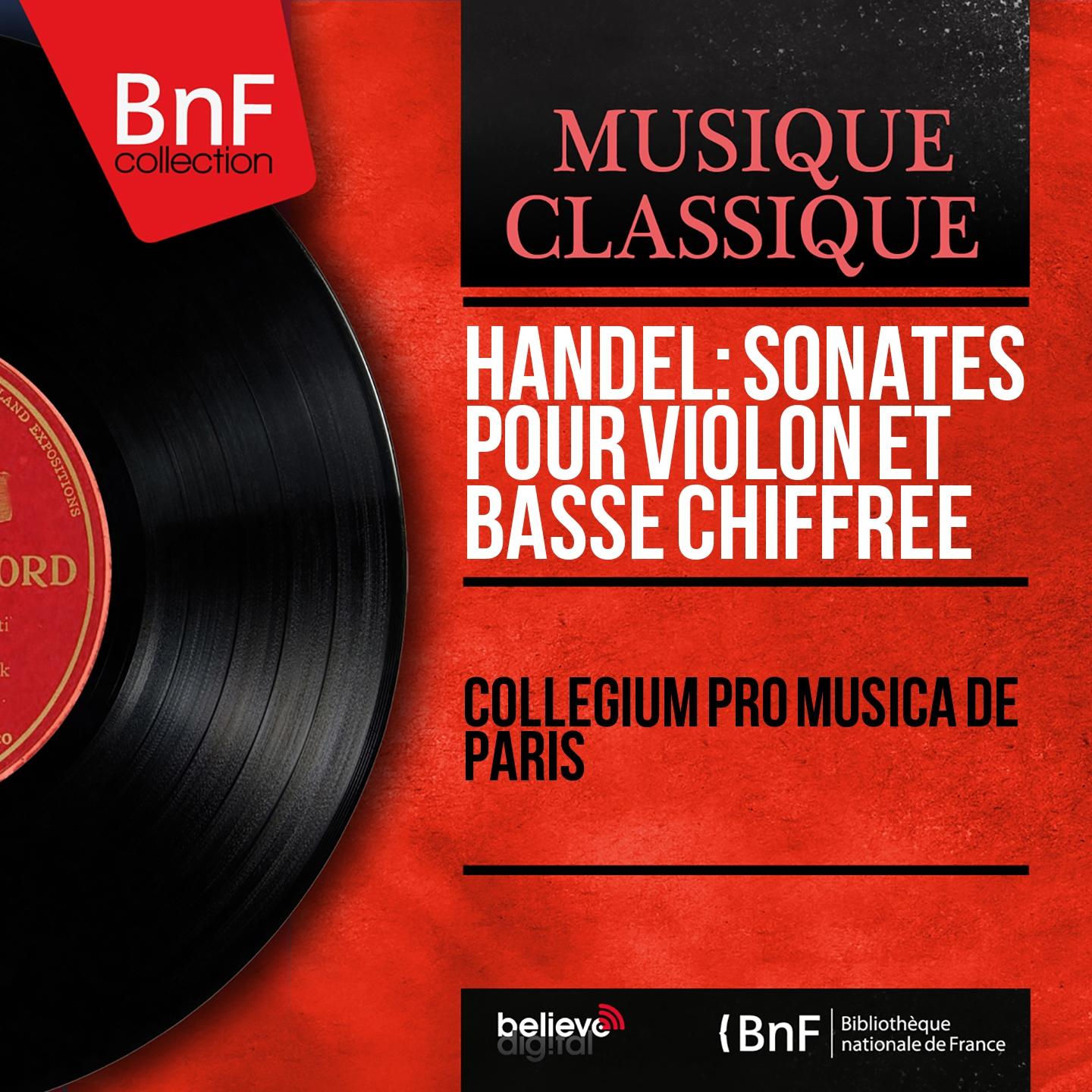 Постер альбома Handel: Sonates pour violon et basse chiffrée (Mono Version)